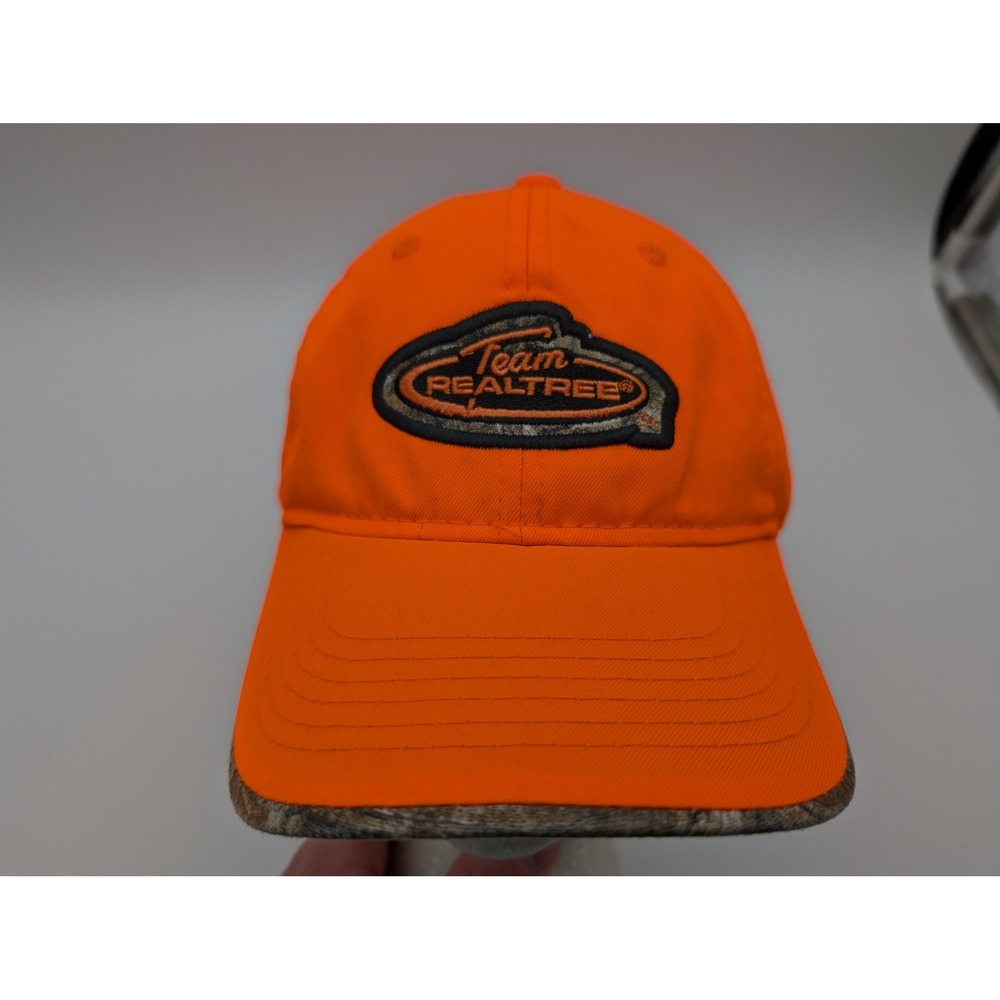 Team Realtree Blaze Orange Hunting Hat Camo Brim Adjustable Outdoor Cap OSFM